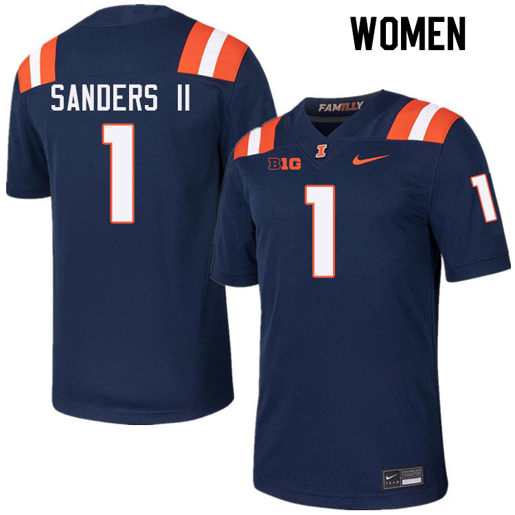 Women #1 Mario Sanders II Illinois Fighting Illini College Football Jerseys Stitched-Navy